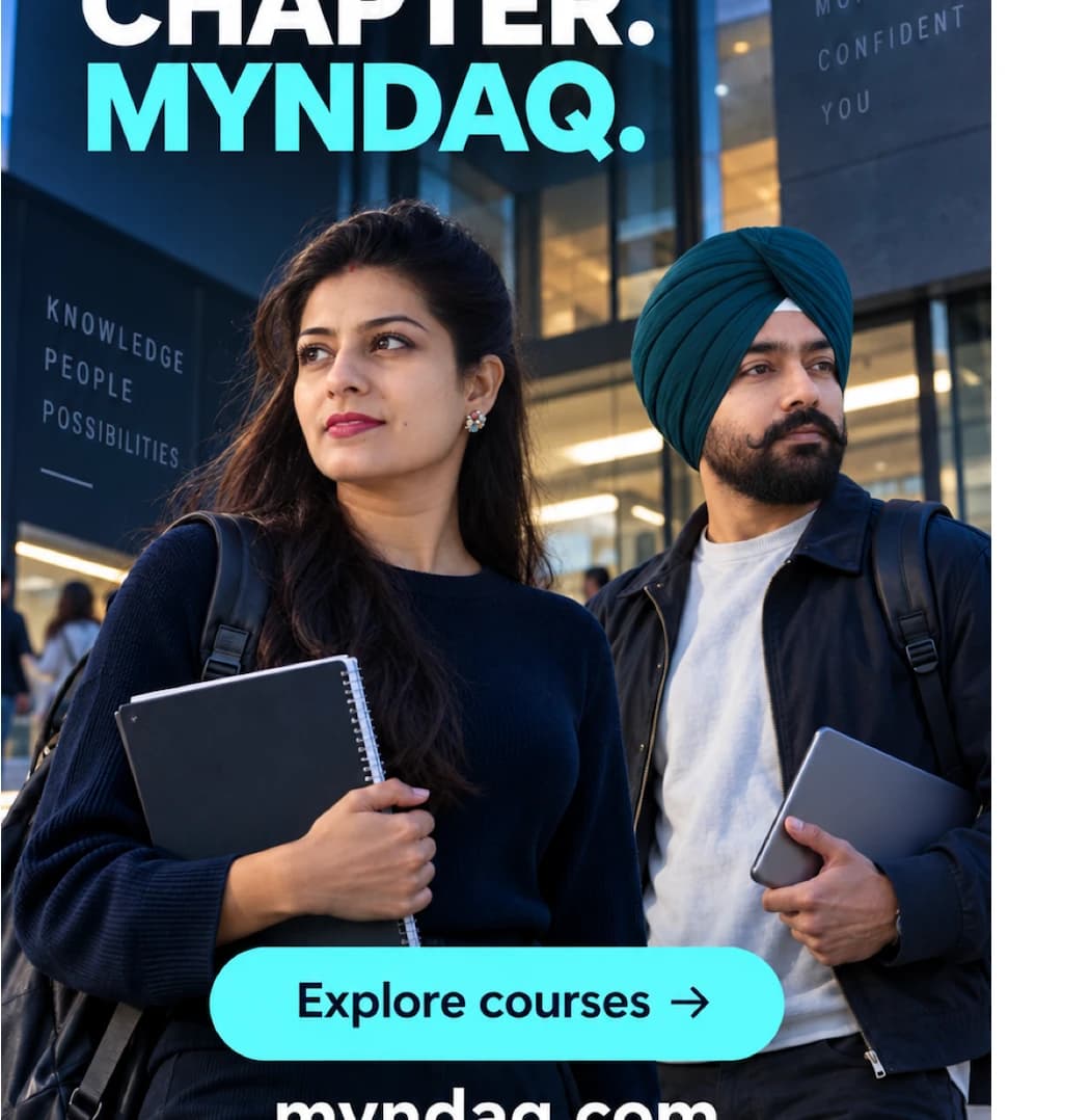 Supplied illustration of the same couple with notebooks outside a campus building