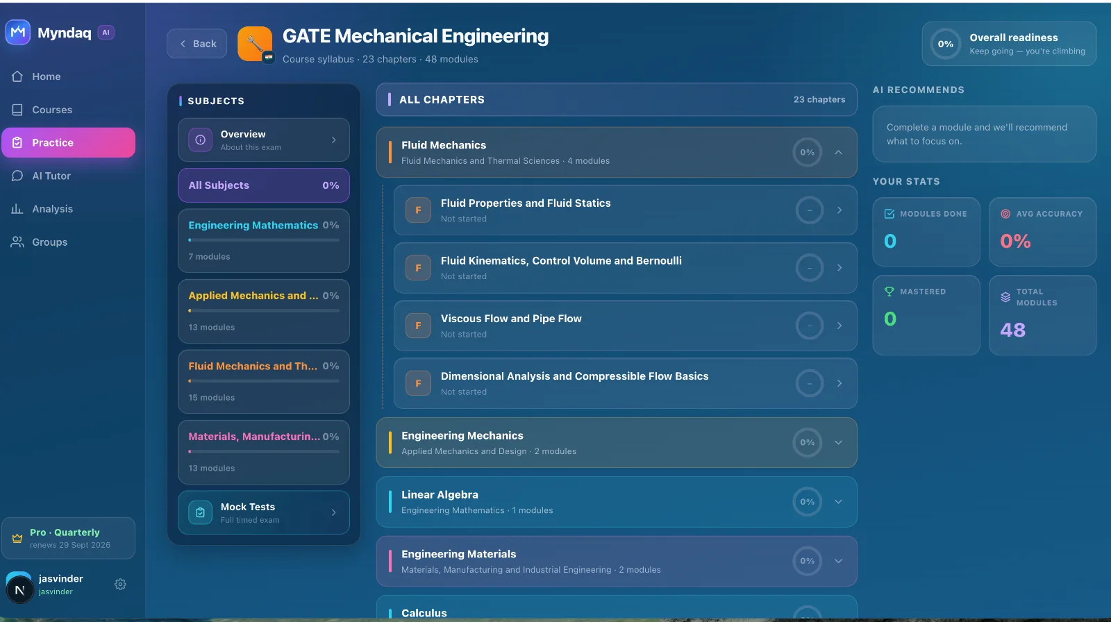 GATE Mechanical Engineering course inside Myndaq — fluid mechanics to manufacturing