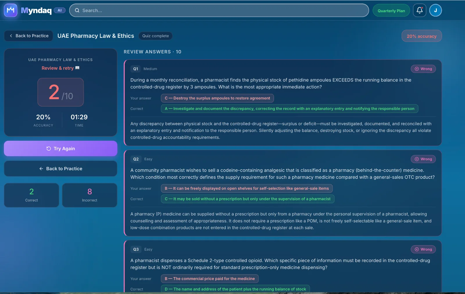Quiz review — controlled-drug register and pharmacy-medicine rules explained in full